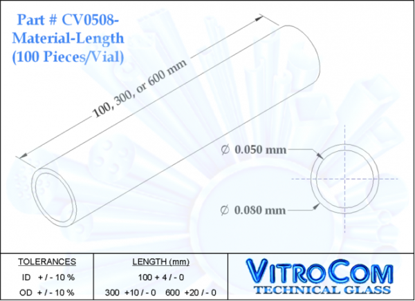 CV0508 Round Miniature Hollow Glass Tubing (VitroTubes™)
