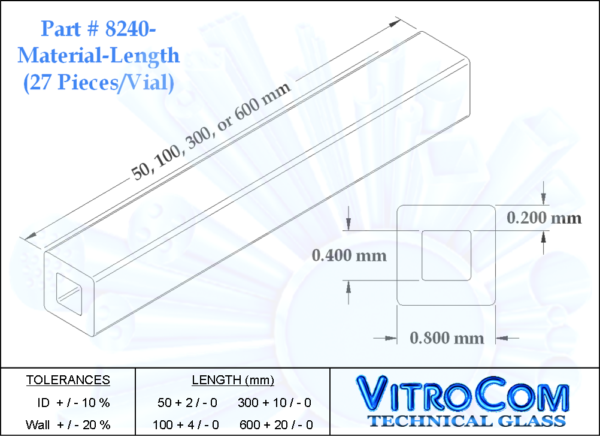 8240 Square Miniature Hollow Glass Tubing (VitroTubes™)