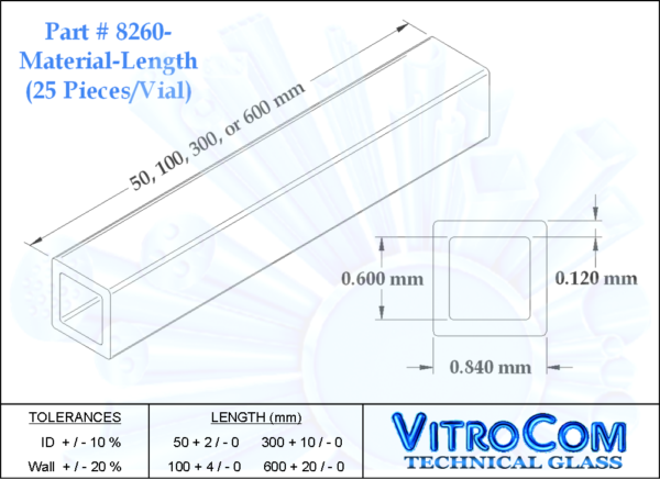 8260 Square Miniature Hollow Glass Tubing (VitroTubes™)