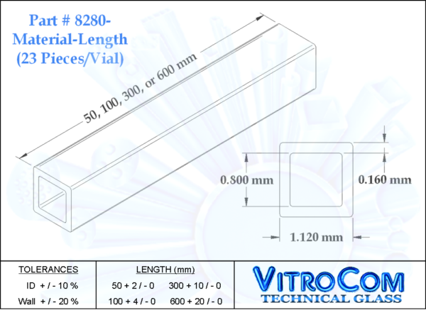 8280 Square Miniature Hollow Glass Tubing (VitroTubes™)