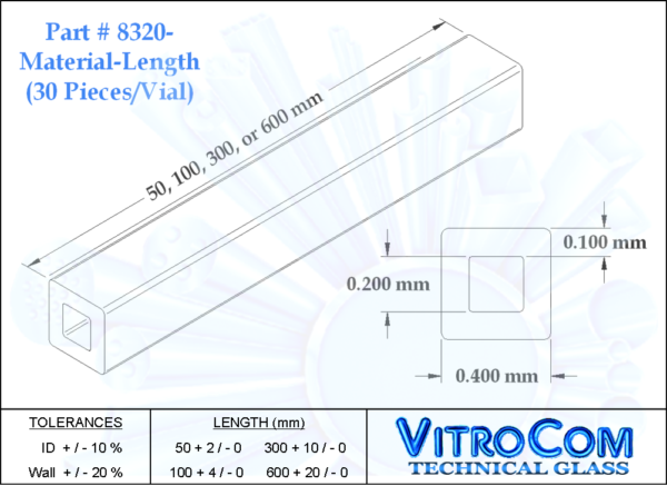 8320 Square Miniature Hollow Glass Tubing (VitroTubes™)