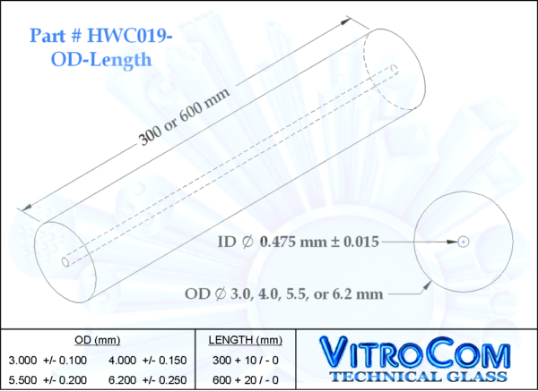 HWC019 Heavy Wall Capillary Glass Tubing